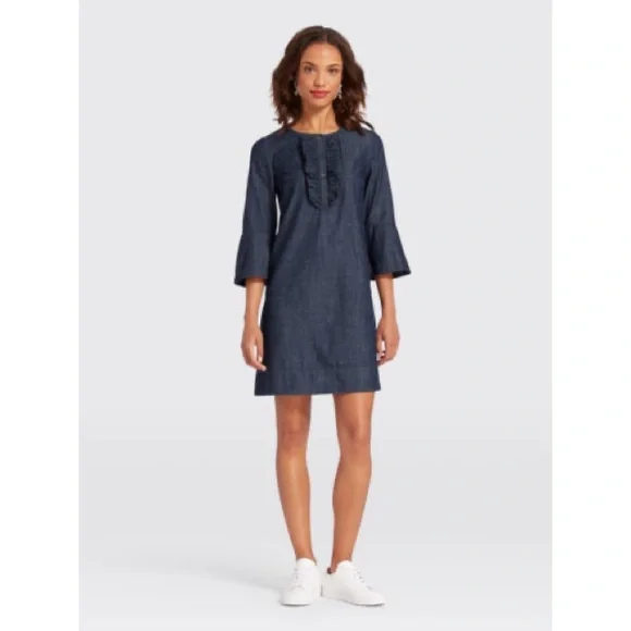 draper james denim shift dress Colbie Snap Front Dress in Denim Dark Wash / XS